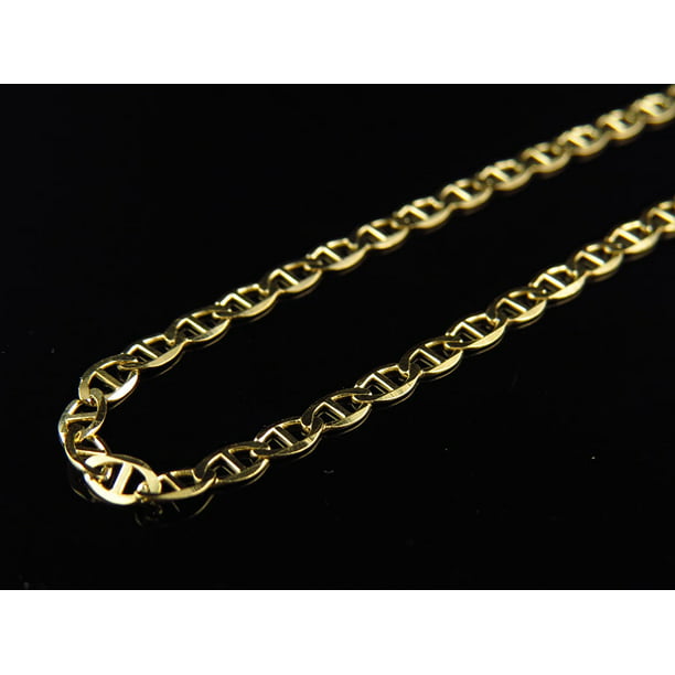 Real 10K Yellow Gold Solid Flat Mariner Chain 2.50mm Necklace Plain 16-24 Inches 